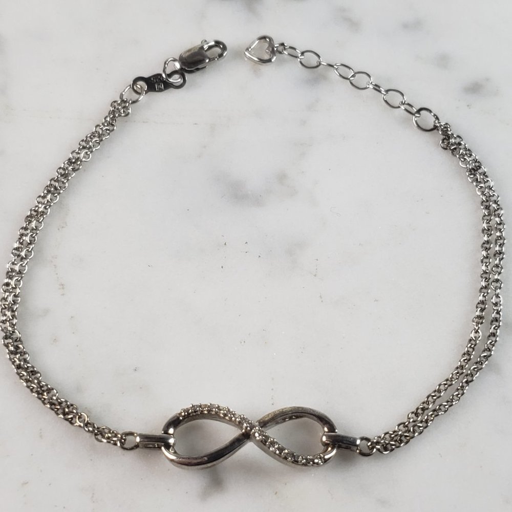Womens Vintage Estate Sterling Silver Diamond Infinity Bracelet 3.1g E6130